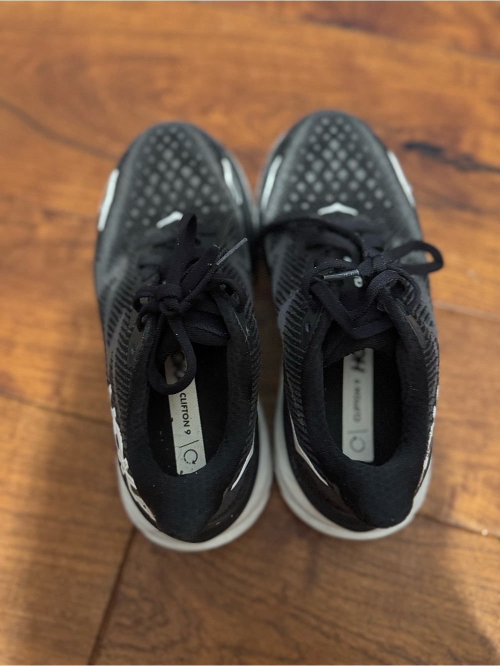 Hoka Black and White Clifton 9 Women's Athletic Shoes